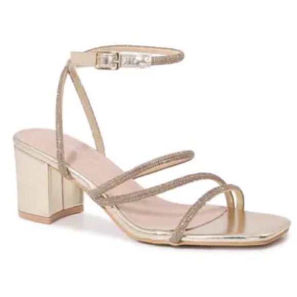 NWOT Berness Gold Strappy Lotus Rhinestone Heel / Sandal (Size 6.5) - Picture 1 of 7